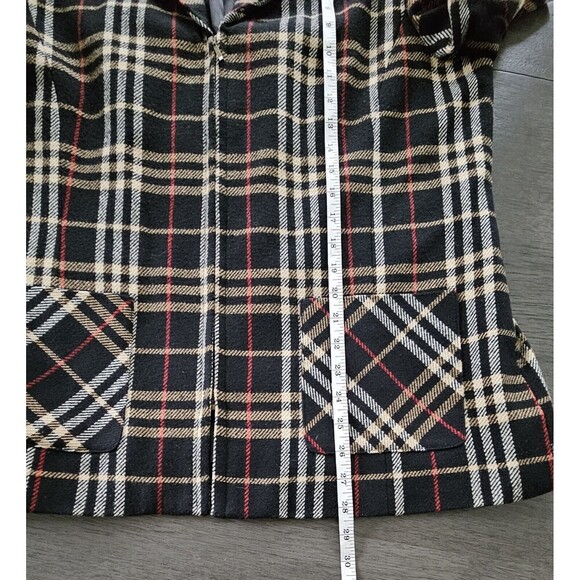 Vtg Blazer Jacket Black Tan Tartan Plaid Wool Blend Zip Up Size 14 Dark Academia - Picture 4 of 9
